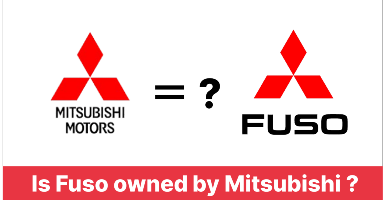 Fuso truck and Mitsubishi vehicle aligned, illustrating the connection between the two brands.