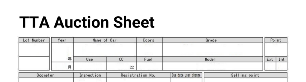 The view of the top part of the TTA Auto Auction sheet showing