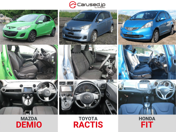 Used cars from Japan for sale, Mazda Demio, Toyota Ractis, Honda Fit