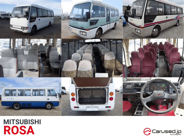 Three different models of the Mitsubishi Rosa, used commercial buses from Japan