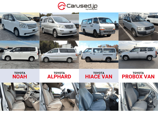 Japanese Used Cars best sellers of 2024,  Toyota Noah, Alphard, Hiace Van and probox van